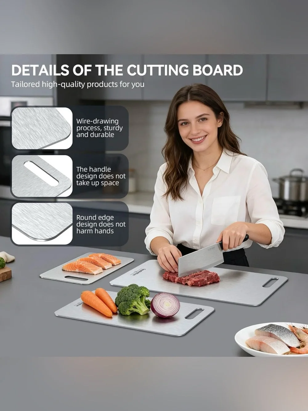 Titanium Cutting Boards Set of 3, 100% Pure Titanium Kitchen Cutting Board